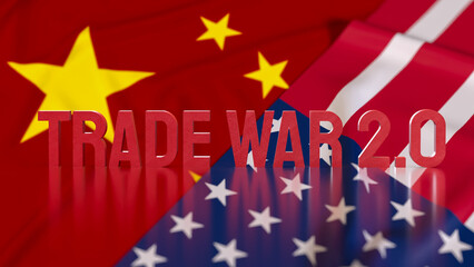 The Trade war 2 on USA and China Flag for Business concept 3d Rendering.