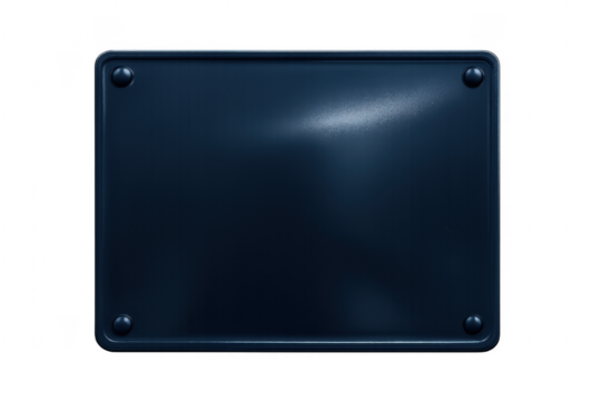 Blank dark blue metal plaque template with rivets