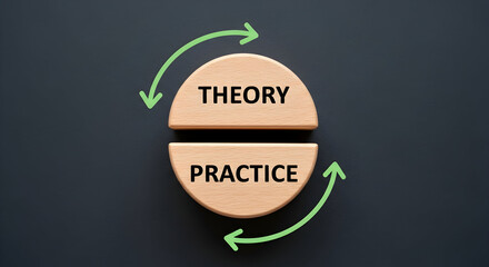 An image showcasing the relationship between theory and practice, highlighting their connection and importance for learning and understanding concepts effectively.