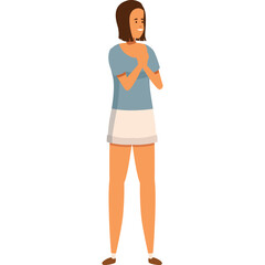 Illustration Of A Young Woman Standing With Her Hands Clasped Together In A Blue T Shirt And White Skirt On A Transparent Background