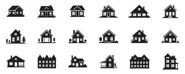 House Silhouette Vector Pack . Home Icon Set for Real Estate, Architecture & Construction Designs . Modern Black Building Clipart Bundle