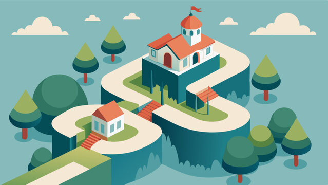 A rooftop retreat with winding pathways and hidden corners to explore.