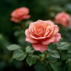 Radiant Peach Rose with Dew Drops A Symbol of Elegance and Natural Beauty in Bloom