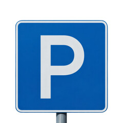 Clear blue parking sign with white P symbol, essential for navigation and traffic management directives