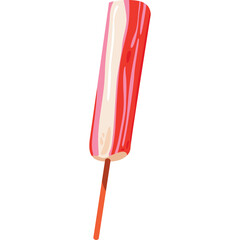 Illustration of a Red White And Pink Striped Popsicle Stick With A Small Wooden Stick On A Transparent White Background
