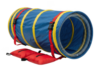 Blue dog agility tunnel for training and exercise, encourages active playtime