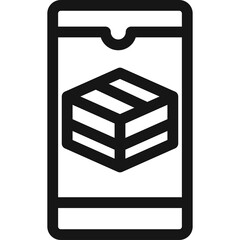 Illustration of a Smartphone Displaying a Cardboard Delivery Box with a Transparent Background and Thick Black Outline