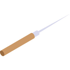 Illustration of a thin pointed needle tool with a light brown handle on a white background symbolizing precision crafting and detailed work