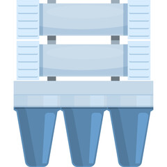 Illustration Of A Water Filtration System With Three Blue Cylindrical Filters And A White Top Component Against A Transparent Background