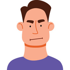 Illustration Of A Man With Brown Hair And A Purple Shirt With A Distrustful Expression And A Transparent Background