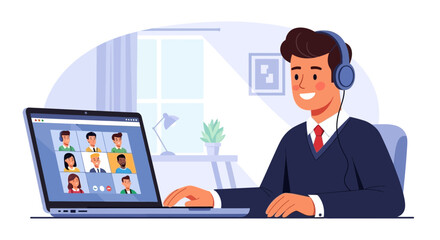 Online Meeting Presenter With Colleagues Via Laptop Discussing Ideas and Projects