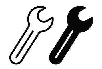 Black and White Wrenches Icon Illustrations for Repair and Maintenance Tasks