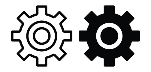 Black and White Gear Icons for Mechanism, Engineering, and Technology Design
