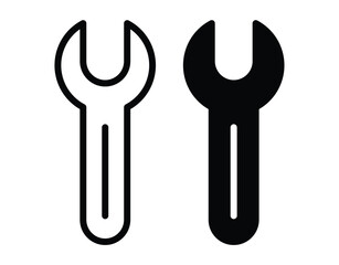 Black and White Wrench Icons for Tools and Repair Concepts