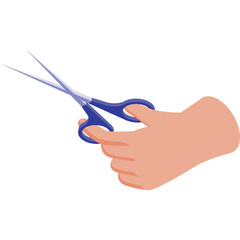 Human Hand Holding Blue Handled Scissors Open And Ready To Cut Isolated On White Background With Copy Space
