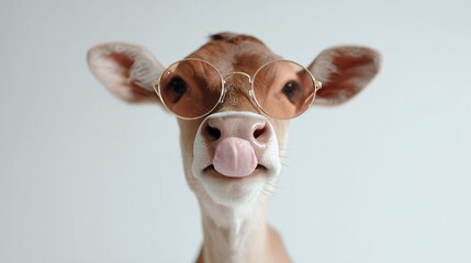 funny cow wearing sunglasses minimalist portrait