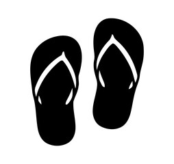 Pair of Black Flip-Flops Isolated on White Background in Overhead View