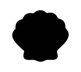 Single black seashell illustration on white background in silhouette for graphic element