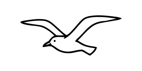 Contour Drawing of Bird in Flight with Open Wings Isolated on White Background