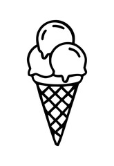 Black and White Ice Cream Cone with Three Scoops Icon