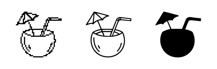 Coco Drink Outlines Pixelated Graphics Set for Menu or Holiday Themed Icon