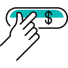 Obraz premium Hand Reaching Towards Dollar Sign on a White Background With Teal Highlight and Black Outline Representing Financial Transaction Or E Commerce
