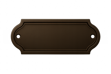 Ornate blank brass metal sign nameplate on transparent background