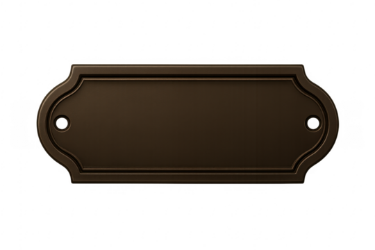 Ornate blank brass metal sign nameplate on transparent background