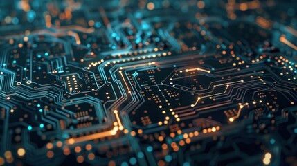 Obraz premium Abstract Circuit Board with Glowing Lines