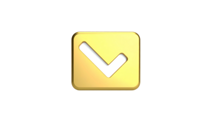 A gold square, rounded, with a white checkmark inside, floating on a black background