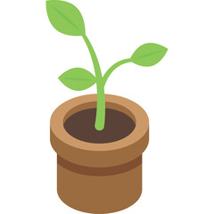 Green Sprout Growing In A Brown Terracotta Pot With A Transparent Background In Isometric View