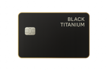 Black titanium credit card with chip on transparent background
