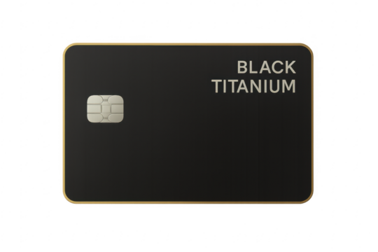 Black titanium credit card with chip on transparent background