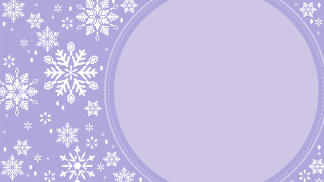 パステルカラーのかわいい雪のフレーム型背景、16:9サイズ