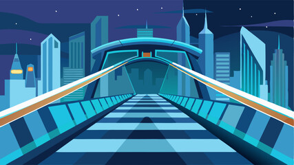 A futuristic structure with sleek lines and bright lights this pedestrian bridge adds a touch of modernity to the cityscape.