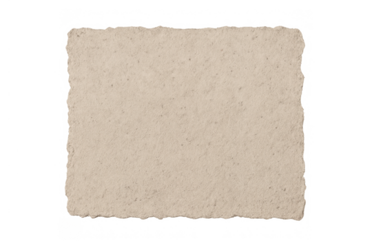Beige torn paper texture element on transparent background, aged vintage scroll or note with blank space