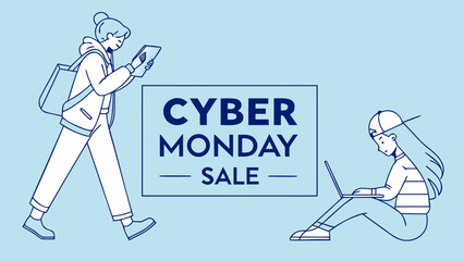 Cyber monday sale online shopping deals and discounts for technology and fashion promotion campaign vector