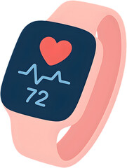 Smartwatch icon with heart rate display transparent background alpha channel pastel fitness wearable clipart isolated PNG for branding social media and web design