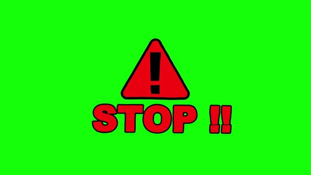 Red Caution Symbol stop Sign Animation green screen 4k video for your editing 