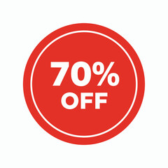 Red 70 Off Discount Sticker for Sales and Promotions.