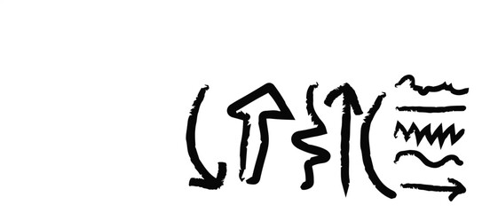 Line brush heart vector set. Hand drawn sketch doodle style arrow, cloud, star with marker stroke pencil highlight. Cute handwritten crown, heart, star line brush art design. Vector illustration 