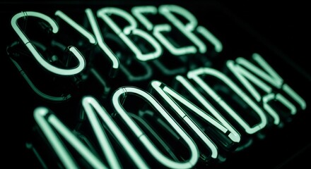 Bold neon Cyber Monday sign. Online sales advertisement background for ecommerce. Marketing campaign for retail promotions, holiday shopping, discount deal events.