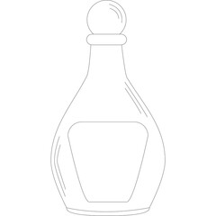 Outline Drawing of A Clear Glass Bottle With Stopper and Geometric Body on White Transparent Background