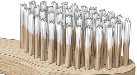 Close-up of a wooden toothbrush with natural bristles.