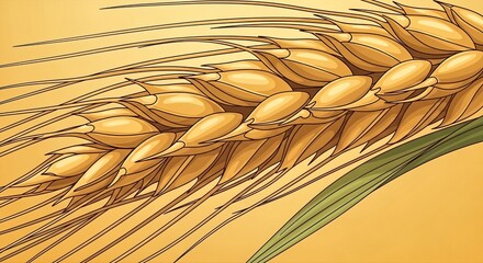 Close-up of Golden Wheat Stalk with Ripe Grains Ready for Harvest.