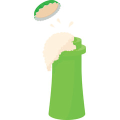 Green Bottle With White Foam Exploding Outward With Cap Open And Transparent Background
