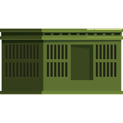 Green Building Facade with Vertical Window Slats and Architectural Details on a Transparent Background