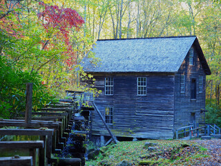 Old Mingus Mill, grist mill near Ocoluftee Visitor Center, near Cherokee, NC, at Great Smoky...