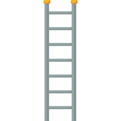 Gray Metal Ladder With Orange Caps At Top Standing Vertically On Transparent Background Simple Flat Design