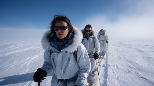 The all-female British Army expedition Ice Maiden Expedition (2017-18) becoming the first womenâs team to ski across the Antarctic continent. Wikipedia Keywords: Antarctica, Ice Ma